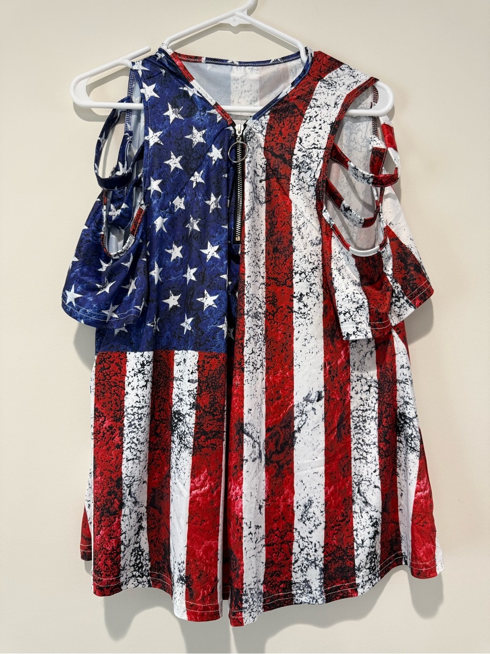 Women’s Cold-Shoulder American Flag Print Top - Red/White/Blue